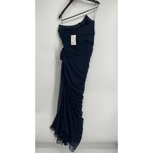 Oscar de la Renta Strapless Floral Appliqué Gown Navy Long Maxi Dress Crystal - Picture 9 of 13